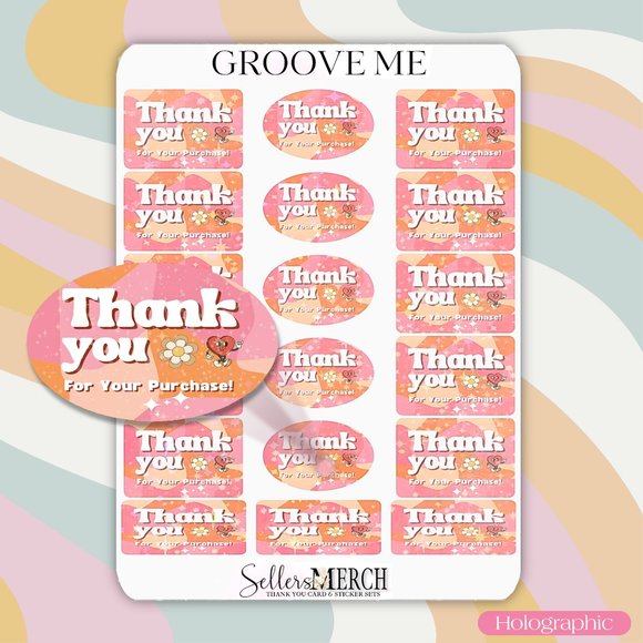 Retro Holographic Thank You Stickers for Shipping Boxes - Picture 1 of 3